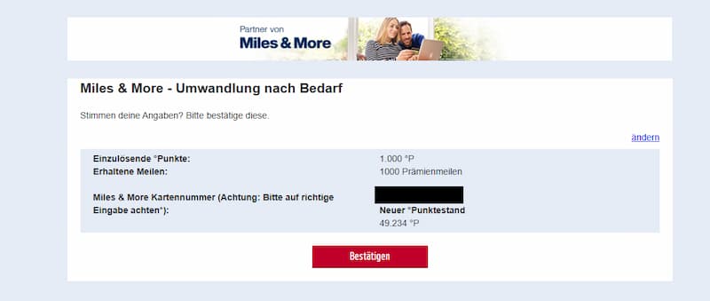 PAYBACK Miles and More Bestätigung
