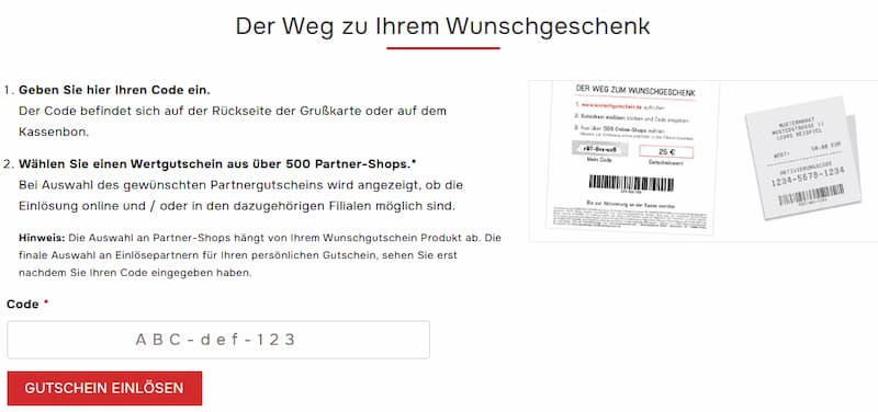 Wunschgutschein Einlösung